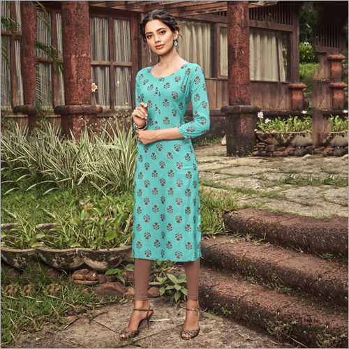 Rayon Slub Printed Kurti