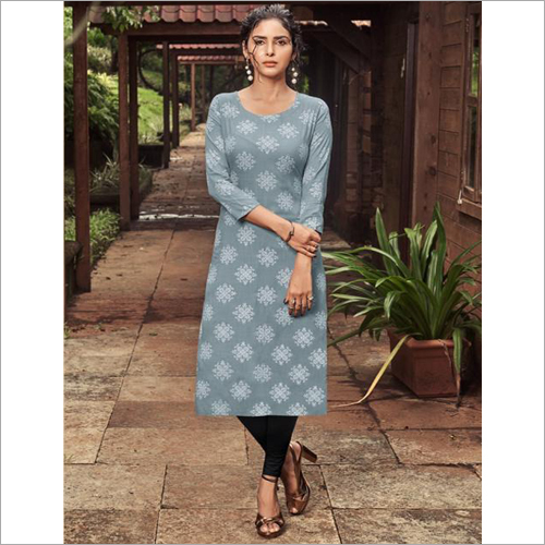 Ladies Trendy Rayon Slub With Foil Print Kurti Size: Extra Large