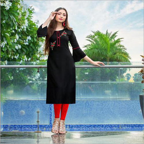 Hand Work Rayon Slub Print Kurti - Sizes: L M Xl Xxl Xxxl | Elegant Slub Print Design Comfortable Fit