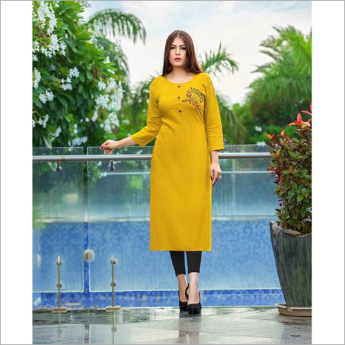 Hand Work Rayon Slub Print Kurti - Sizes: L M Xl Xxl Xxxl | Elegant Slub Print Design Comfortable Fit