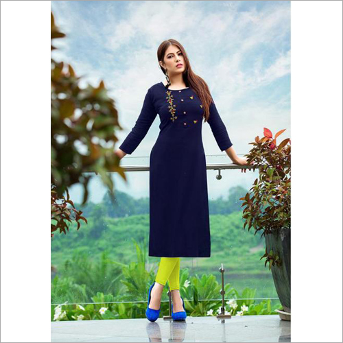 Hand Work Rayon Slub Print Kurti - Sizes: L M Xl Xxl Xxxl | Elegant Slub Print Design Comfortable Fit