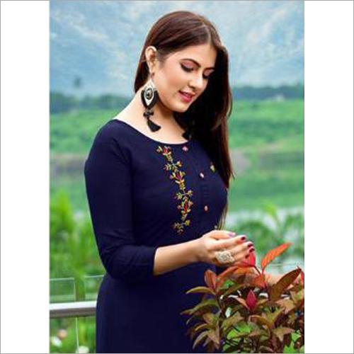 Hand Work Rayon Slub Print Kurti - Sizes: L M Xl Xxl Xxxl | Elegant Slub Print Design Comfortable Fit