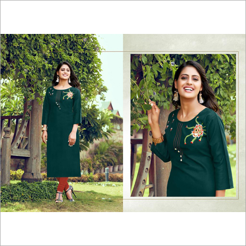 Ladies Rayon Slub With Hand Work Kurti Size: Extra Large