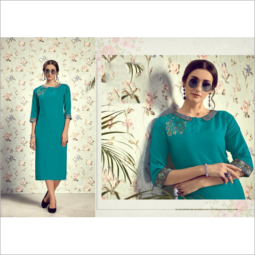 Partywear Rayon Slub With Hand Work Kurti Size: Extra Large