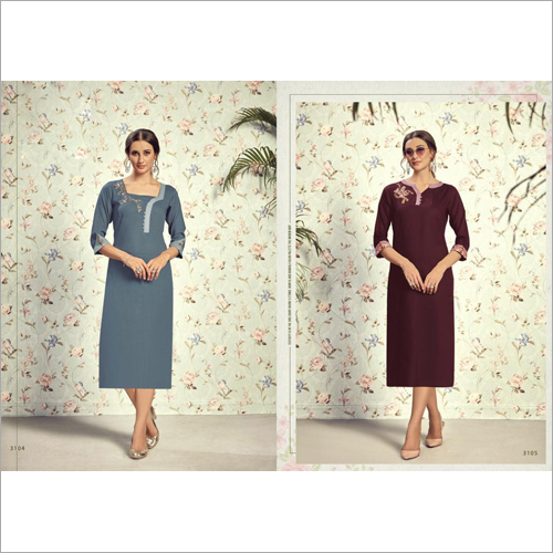 Partywear Rayon Slub With Hand Work Kurti Size: Extra Large