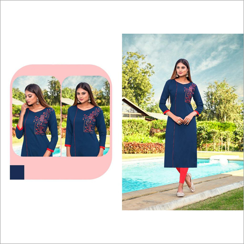 Ladies 14 Kg Rayon Slub Pink Kurti Size: Extra Large