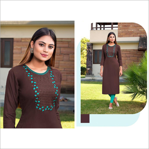 Ladies 14 Kg Rayon Slub Pink Kurti Size: Extra Large