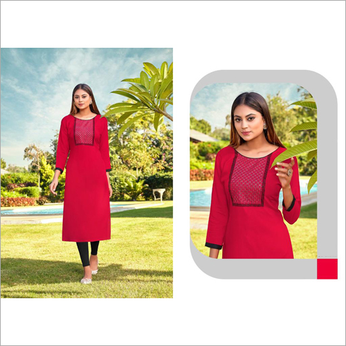 Ladies 14 Kg Rayon Slub Pink Kurti Size: Extra Large