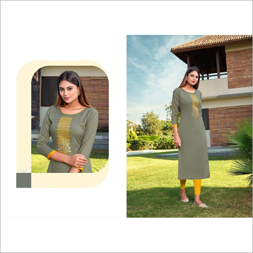 Ladies 14 Kg Rayon Slub Pink Kurti Size: Extra Large