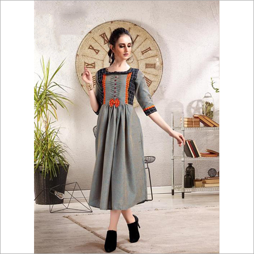 Ladies Two-tone Handloom Cotton With Thread Kurti Size: Extra Large