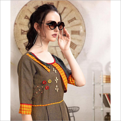Ladies Two-tone Handloom Cotton With Thread Kurti Size: Extra Large