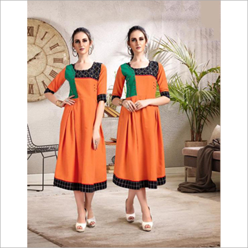 Ladies Two-tone Handloom Cotton With Thread Kurti Size: Extra Large