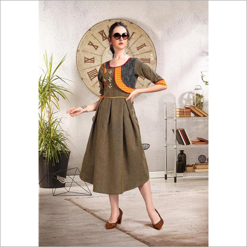 Ladies Two-tone Handloom Cotton With Thread Kurti Size: Extra Large