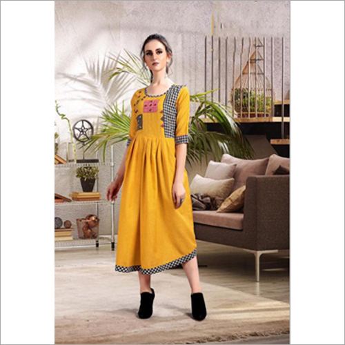 Ladies Two-tone Handloom Cotton With Thread Kurti Size: Extra Large