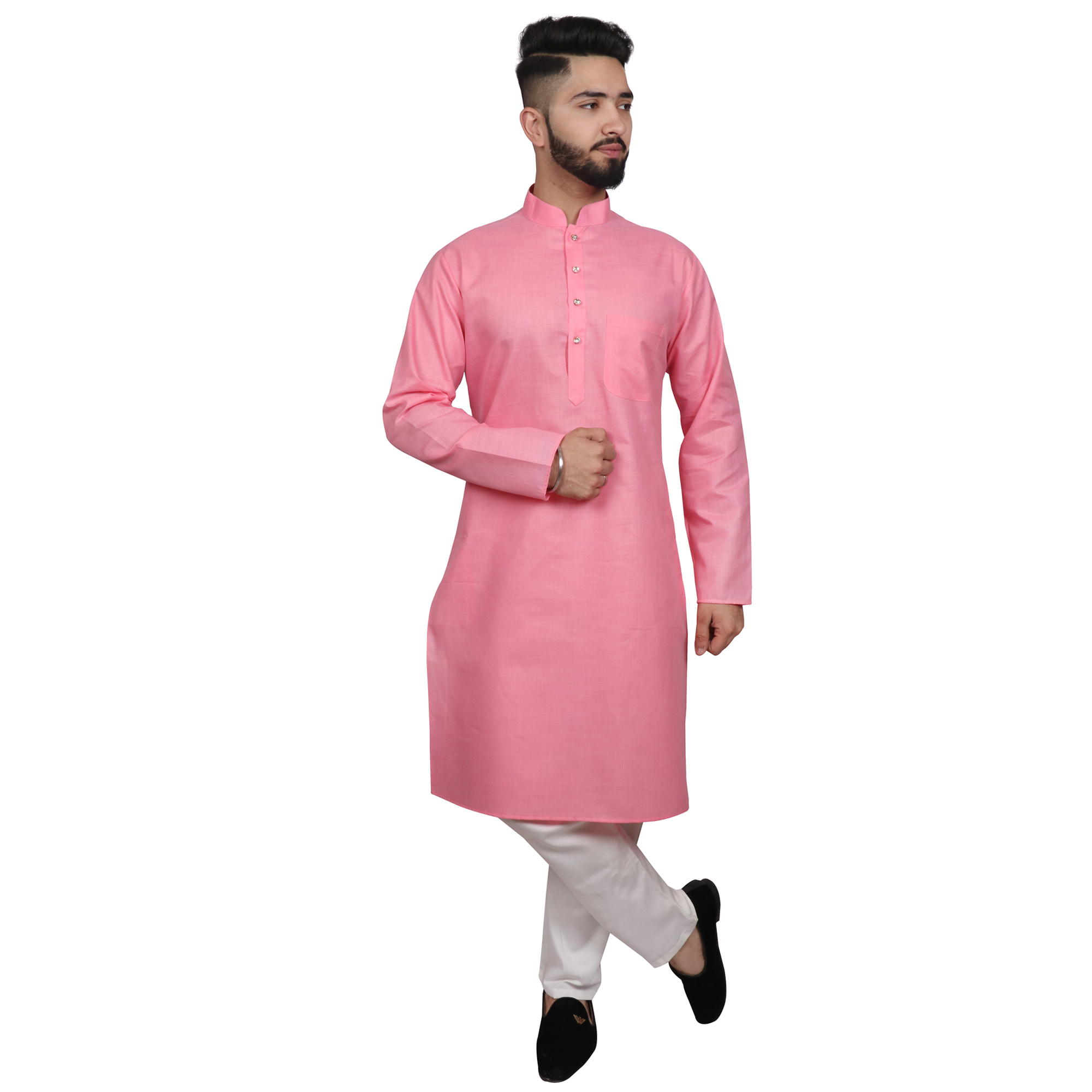 Kurta Pajama - Cotton Regular Fit, Sizes M-xxxl, Colors: B.green, Black, Yellow, Pink, Lemon, Orange, Maroon, Navy, Pista Blue, Red, Rust, S.green, Yellow | Full-sleeved, Button Closure, Perfect For Summer Wear