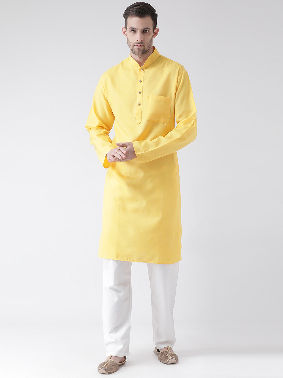 Kurta Pajama - Cotton Regular Fit, Sizes M-xxxl, Colors: B.green, Black, Yellow, Pink, Lemon, Orange, Maroon, Navy, Pista Blue, Red, Rust, S.green, Yellow | Full-sleeved, Button Closure, Perfect For Summer Wear