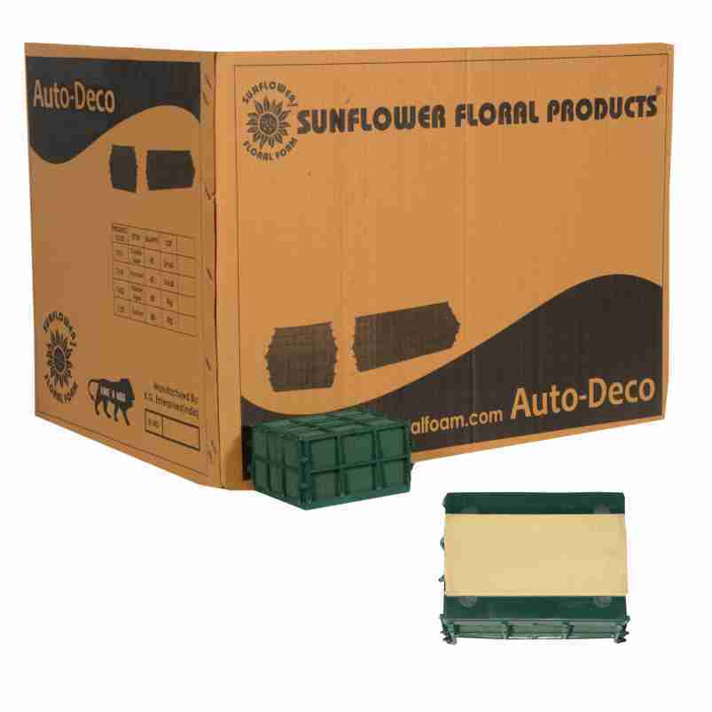 Auto-deco With Double Tape - Green Foam, Small - 10x8x6 Cms / Large - 23x7.5x6 Cms | Rectangle Shape, Suction Cap For Versatile Floral Designs