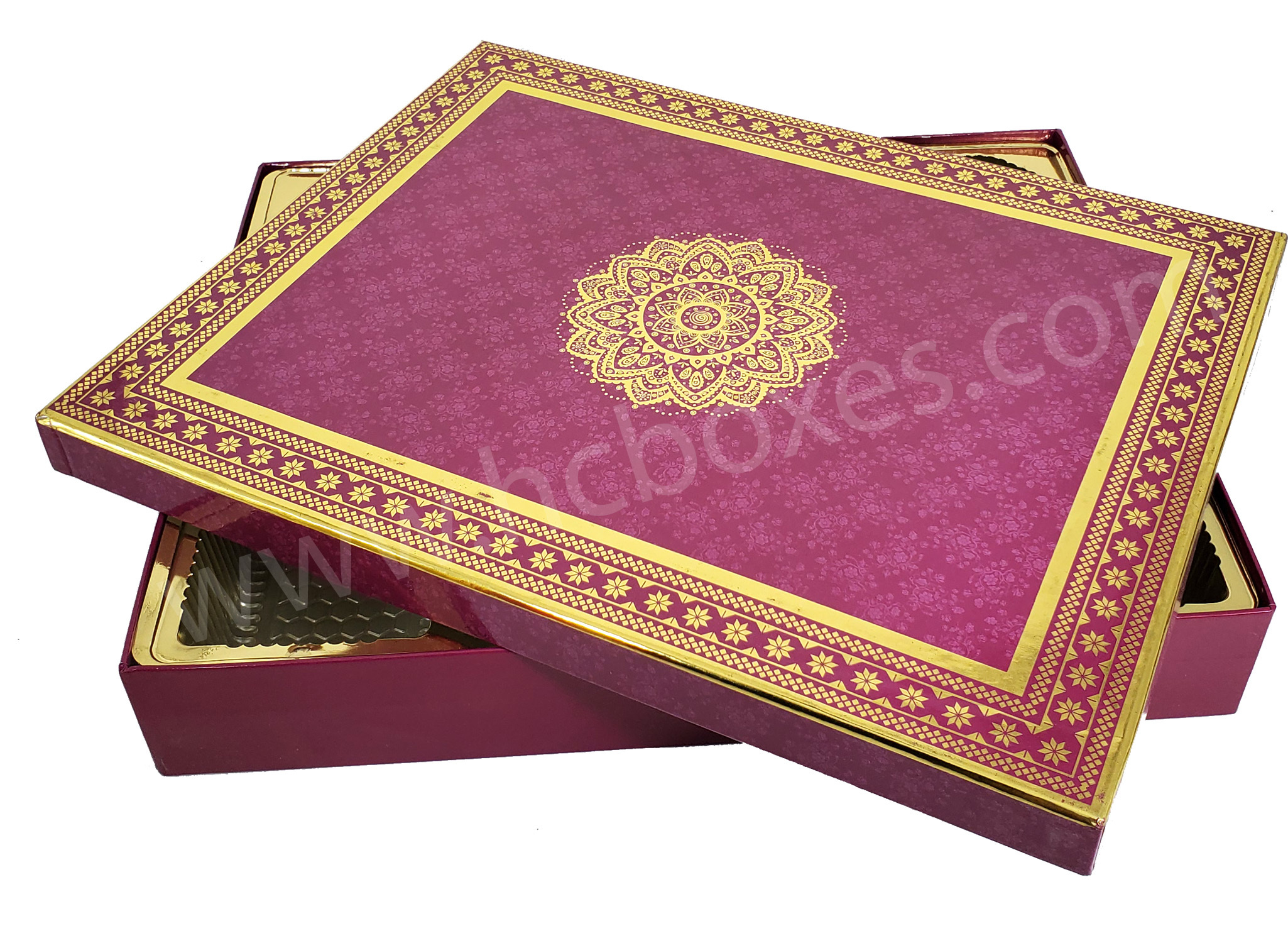 Bhaji Box - Paper, 13.75 X 10.75 X 2.25 Inches, Purple | Glossy Lamination, Rectangular, Uv Offset Printing, Foil Stamping, Multi-usage
