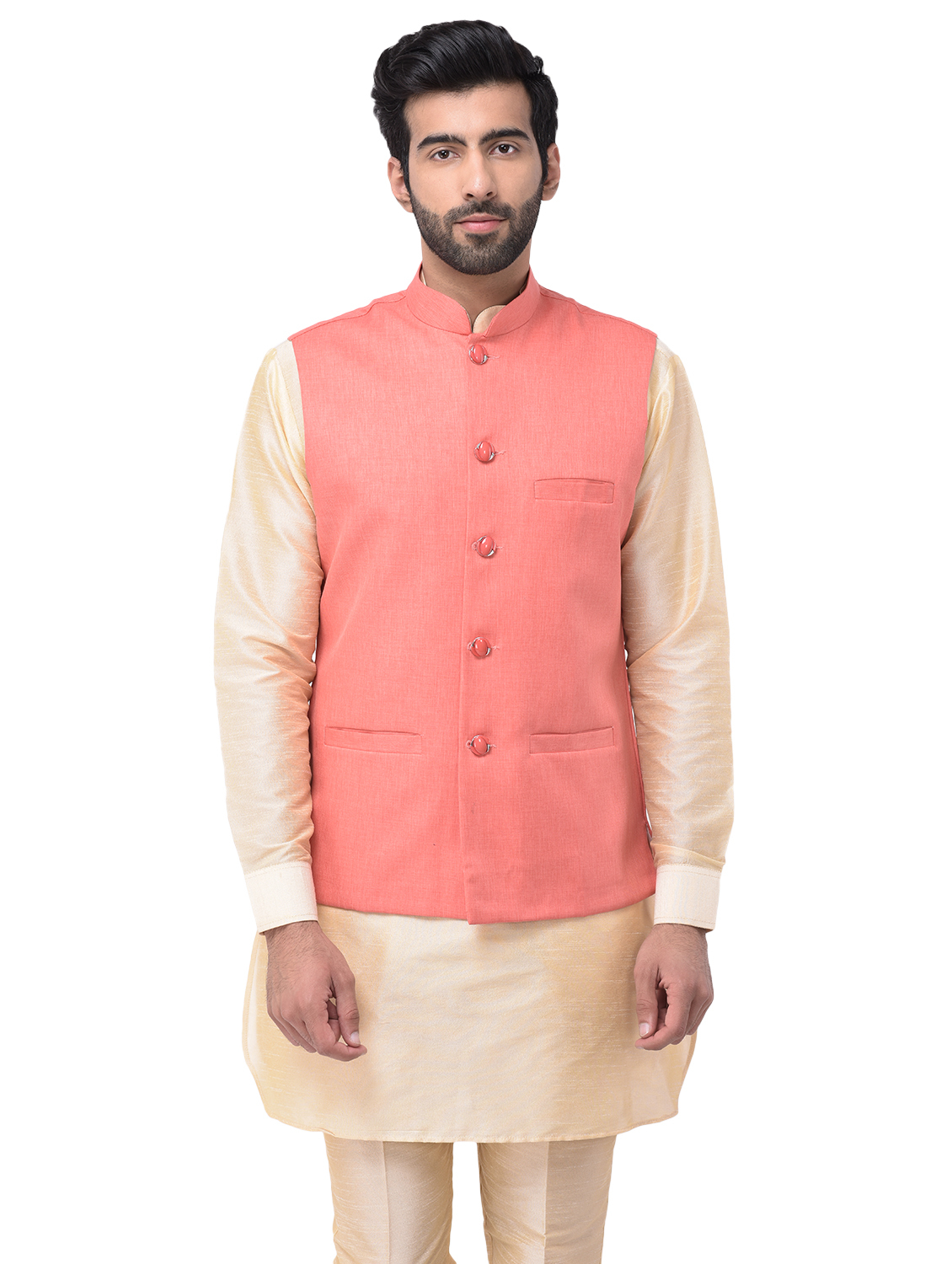 Men Ethnic Jacket - Pure Cotton, S, M, L, Xl | Sleeveless, Mandarin Collar, Black, D.pista, L.rblue, Maroon, Peach, Ideal For Casual & Party Wear