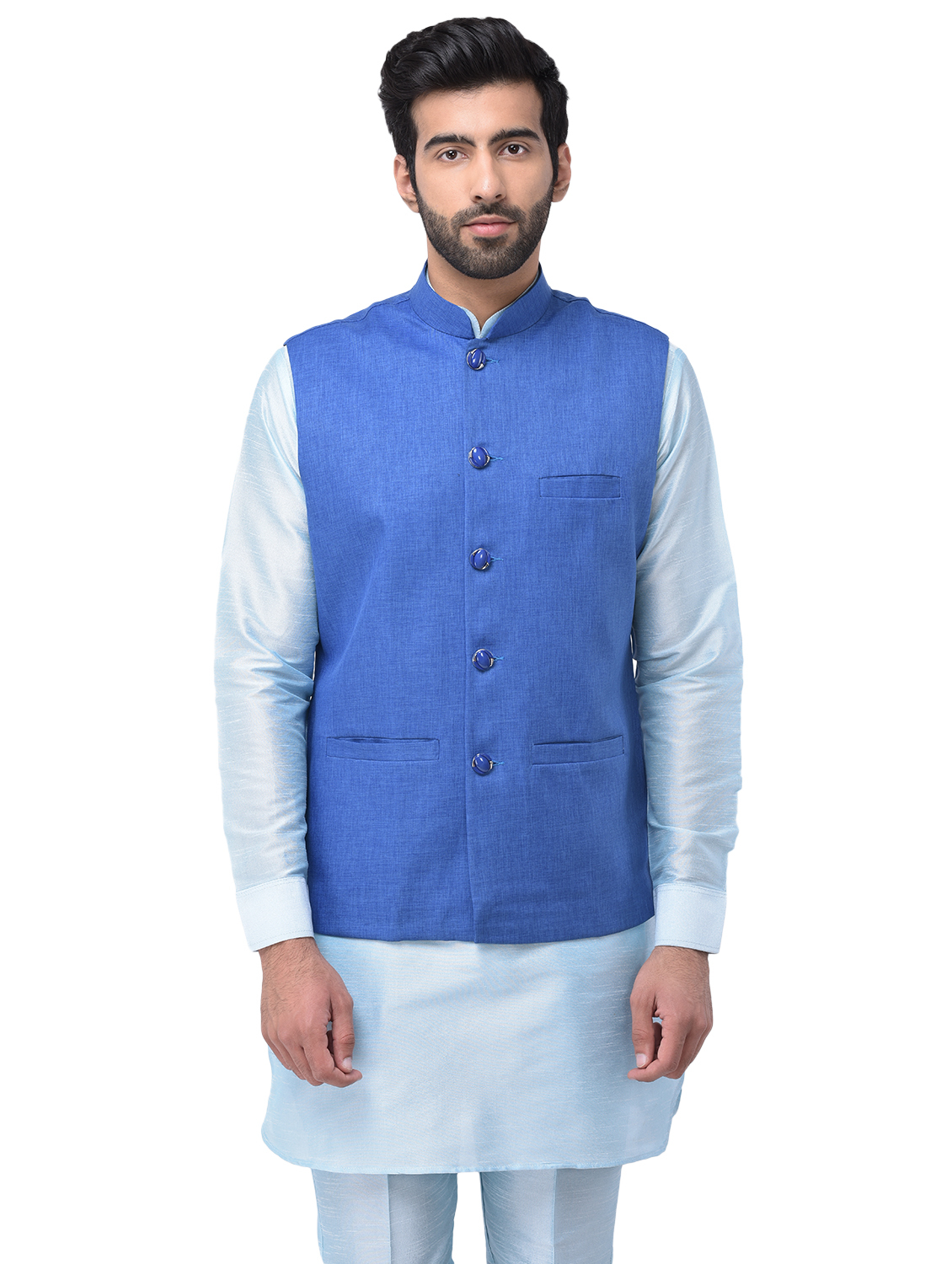 Men Ethnic Jacket - Pure Cotton, S, M, L, Xl | Sleeveless, Mandarin Collar, Black, D.pista, L.rblue, Maroon, Peach, Ideal For Casual & Party Wear