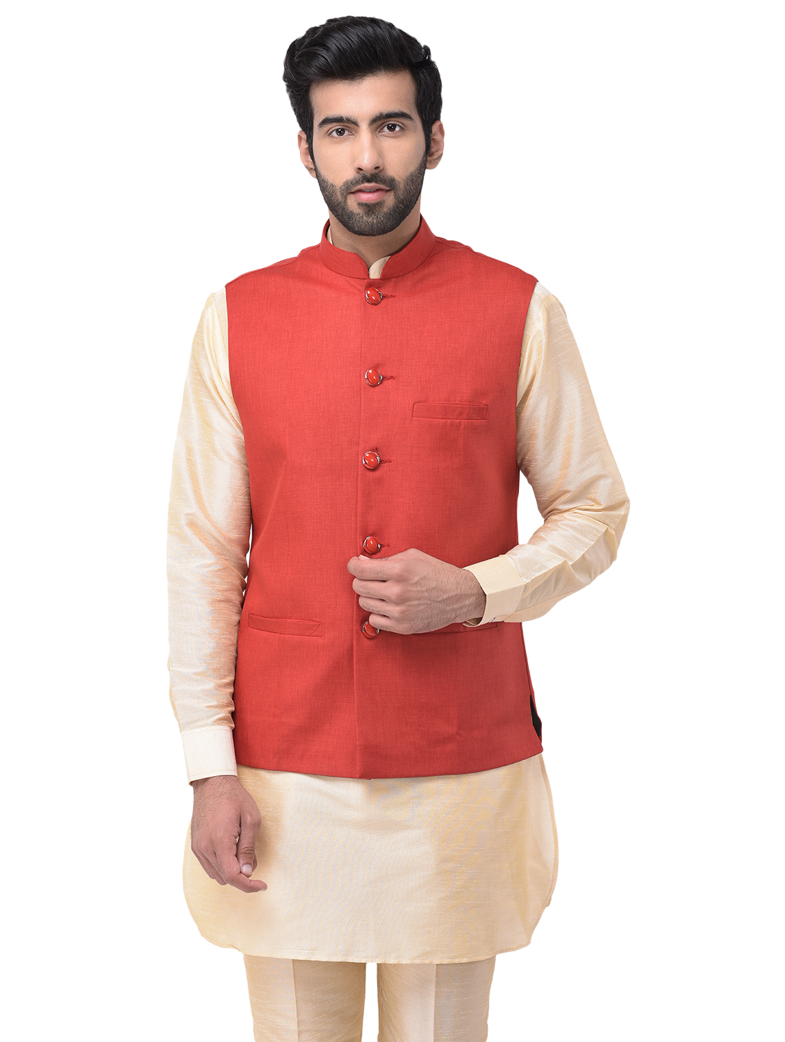 Men Ethnic Jacket - Pure Cotton, S, M, L, Xl | Sleeveless, Mandarin Collar, Black, D.pista, L.rblue, Maroon, Peach, Ideal For Casual & Party Wear
