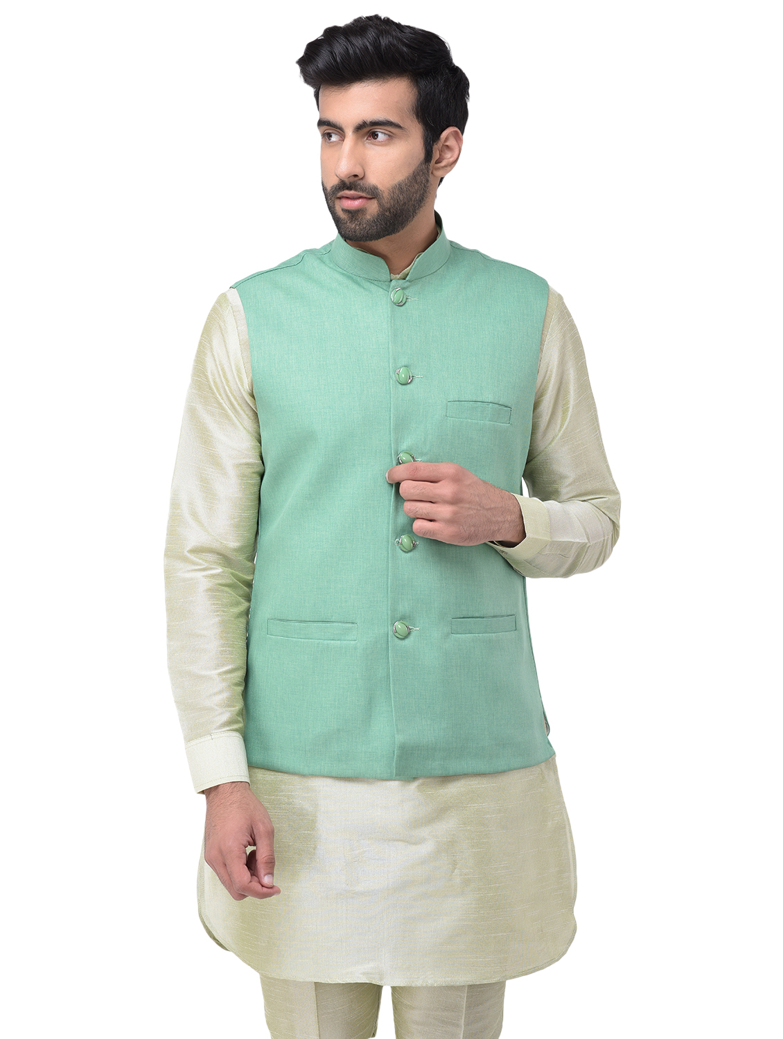 Men Ethnic Jacket - Pure Cotton, S, M, L, Xl | Sleeveless, Mandarin Collar, Black, D.pista, L.rblue, Maroon, Peach, Ideal For Casual & Party Wear