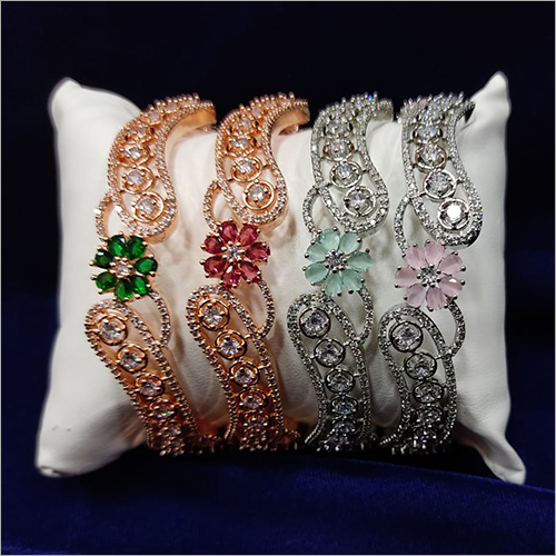 American Diamond Bangles - Natural Pear Cut Silver Diamonds, Filled Enhancements | Exquisite Designs, Smooth Texture, Appealing Looks