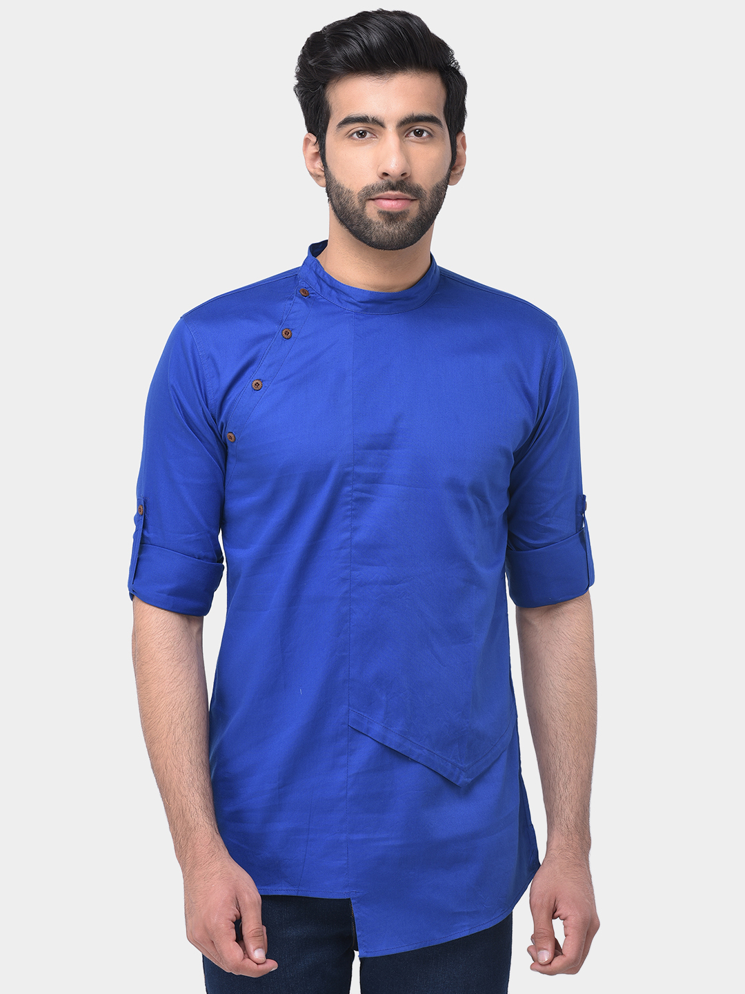 Designer Short Kurta - Cotton, Sizes S-xxl, Colors: Black, Light Sky Blue, Maroon, Navy, Rust, White | Full-sleeved, Mandarin Collar, Regular Fit For Men