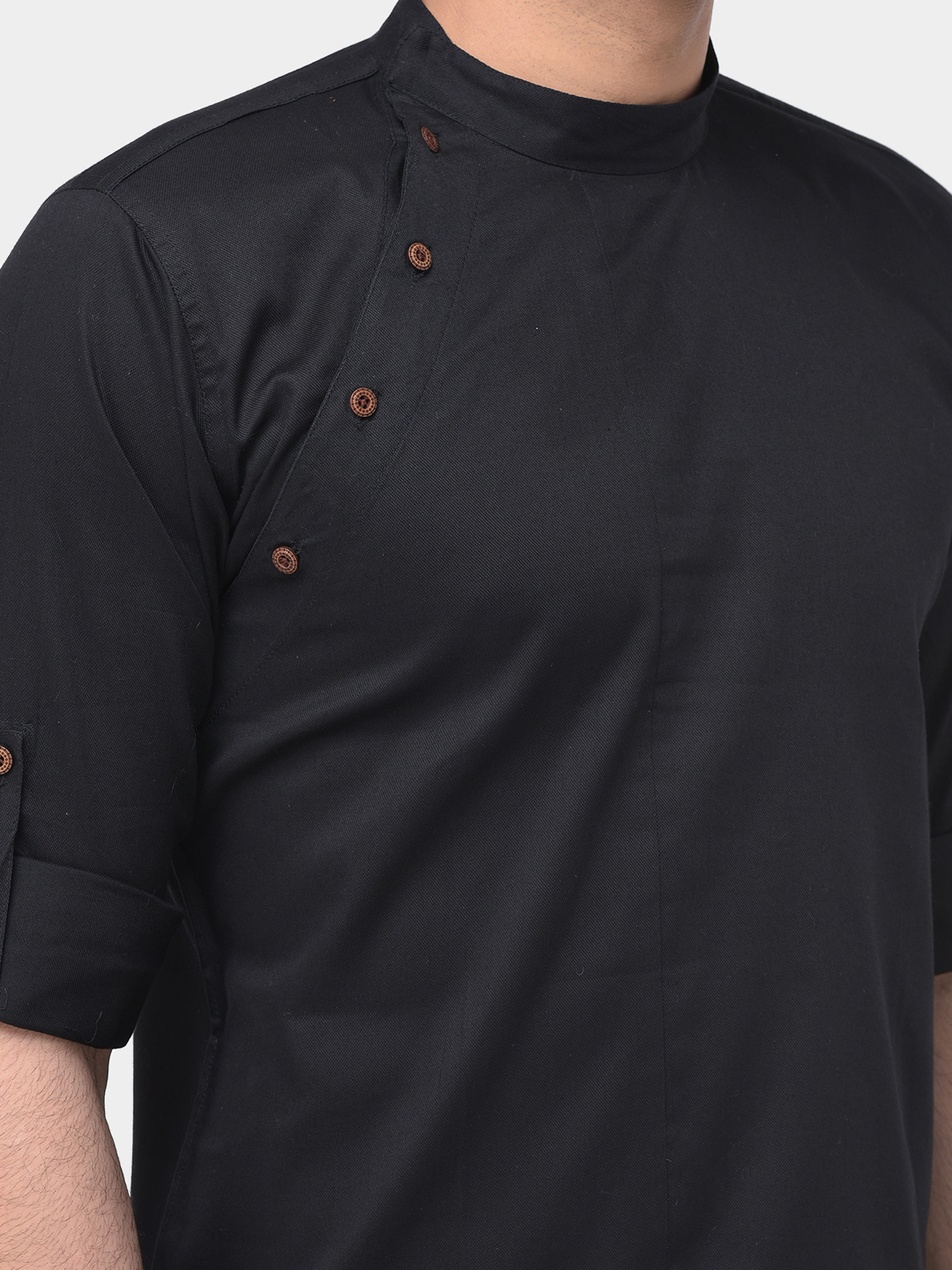 Designer Short Kurta - Cotton, Sizes S-xxl, Colors: Black, Light Sky Blue, Maroon, Navy, Rust, White | Full-sleeved, Mandarin Collar, Regular Fit For Men