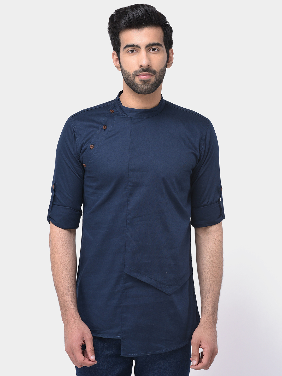 Designer Short Kurta - Cotton, Sizes S-xxl, Colors: Black, Light Sky Blue, Maroon, Navy, Rust, White | Full-sleeved, Mandarin Collar, Regular Fit For Men