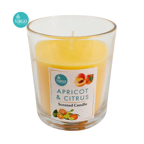 Apricot & Citrus Scented Votive - Paraffin Wax, 7.0x7.0x8.3 Inches, Orange Color | Handmade, Fruity Fragrance, Cotton Wick, Ideal For Home Decoration & Celebrations