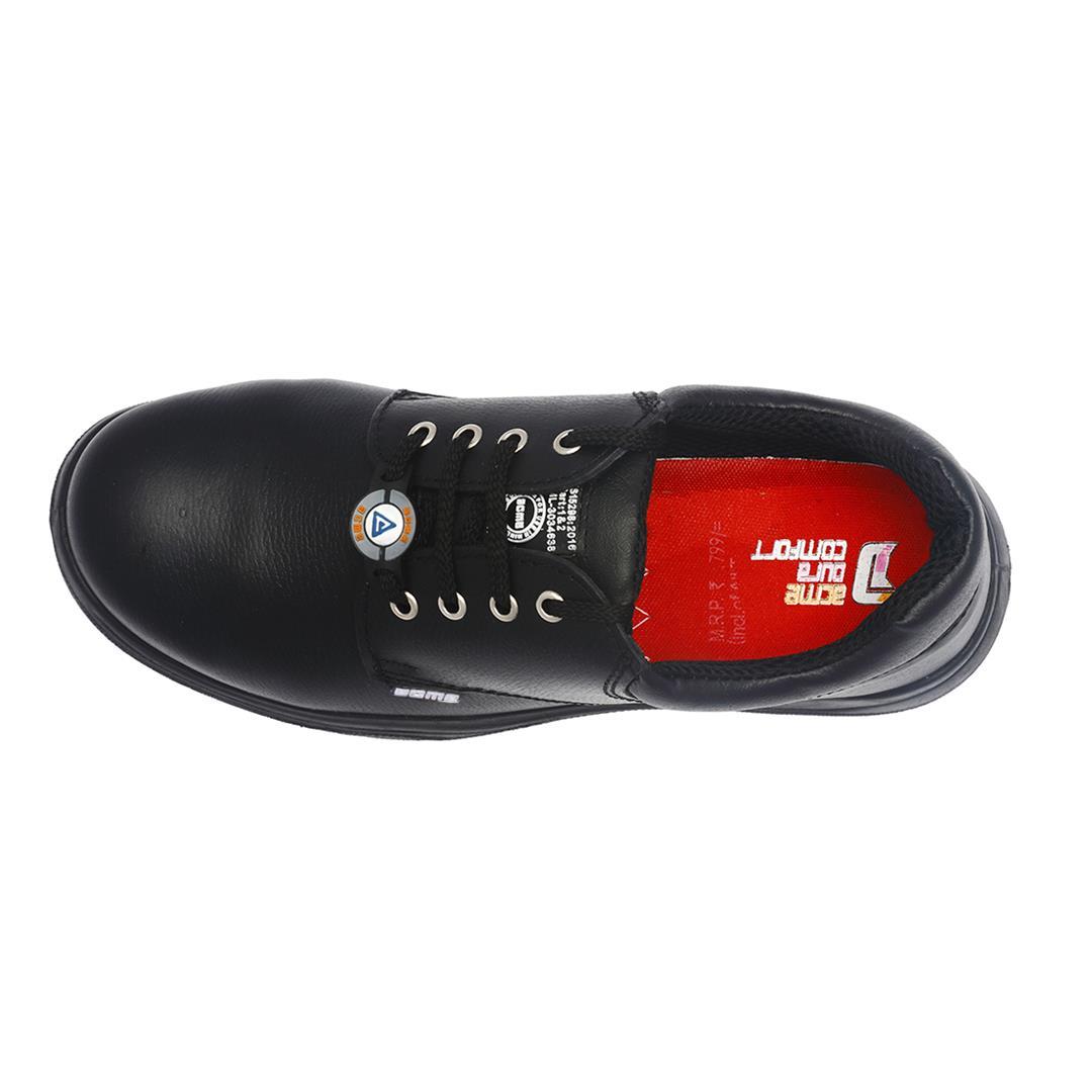 Acme Adjacent - Black Tango Grain Buffalo Leather, Sizes 39-46 | Double Density Pu Sole, Steel Toe, Anti-skid, Breathable Lining