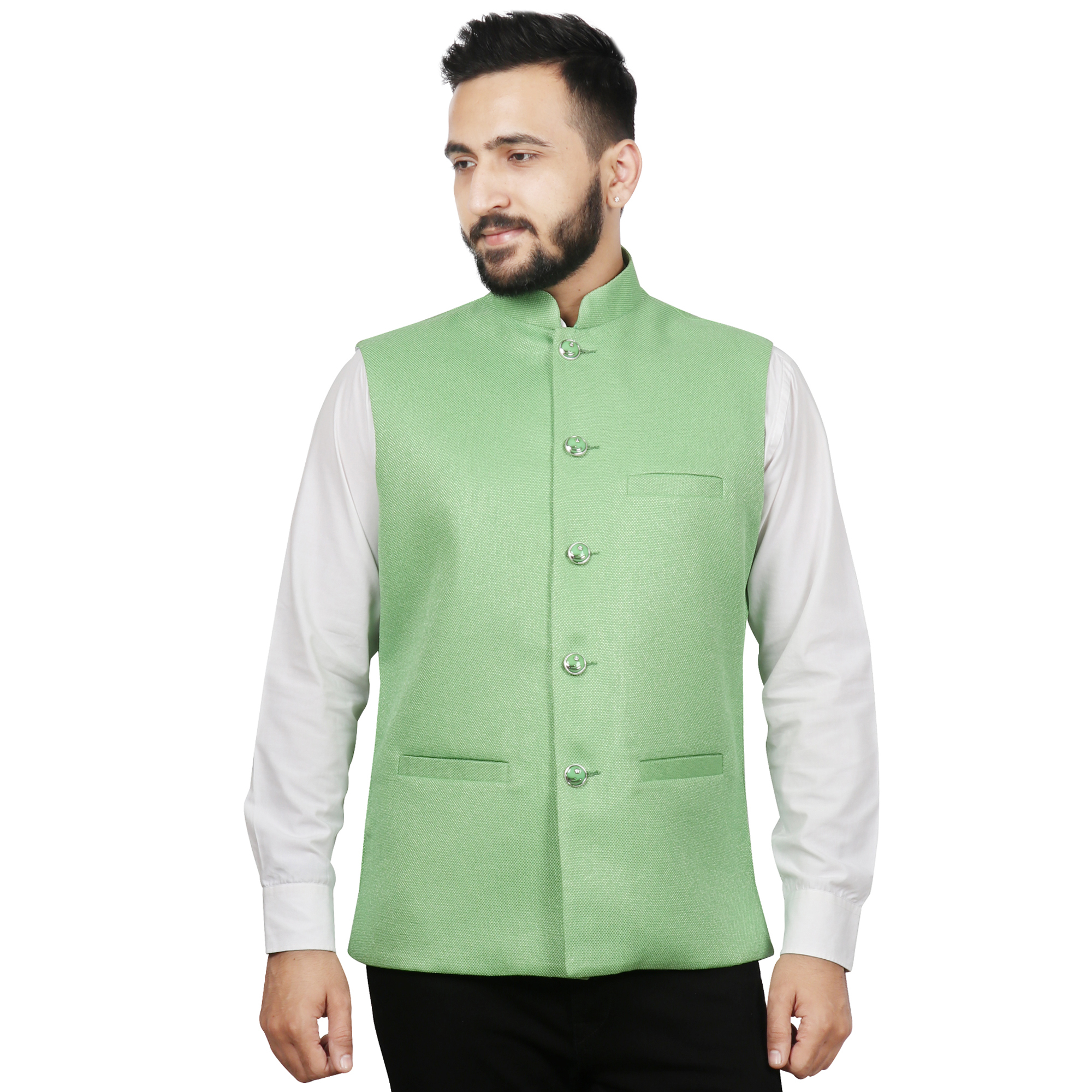 Nehru Jacket - Polyester Fabric, Sizes S-xl, Colors: Light Blue, Light Sky Blue, Orange, Peacock Green | Mandarin Collar, Sleeveless Design, Suitable For All Seasons