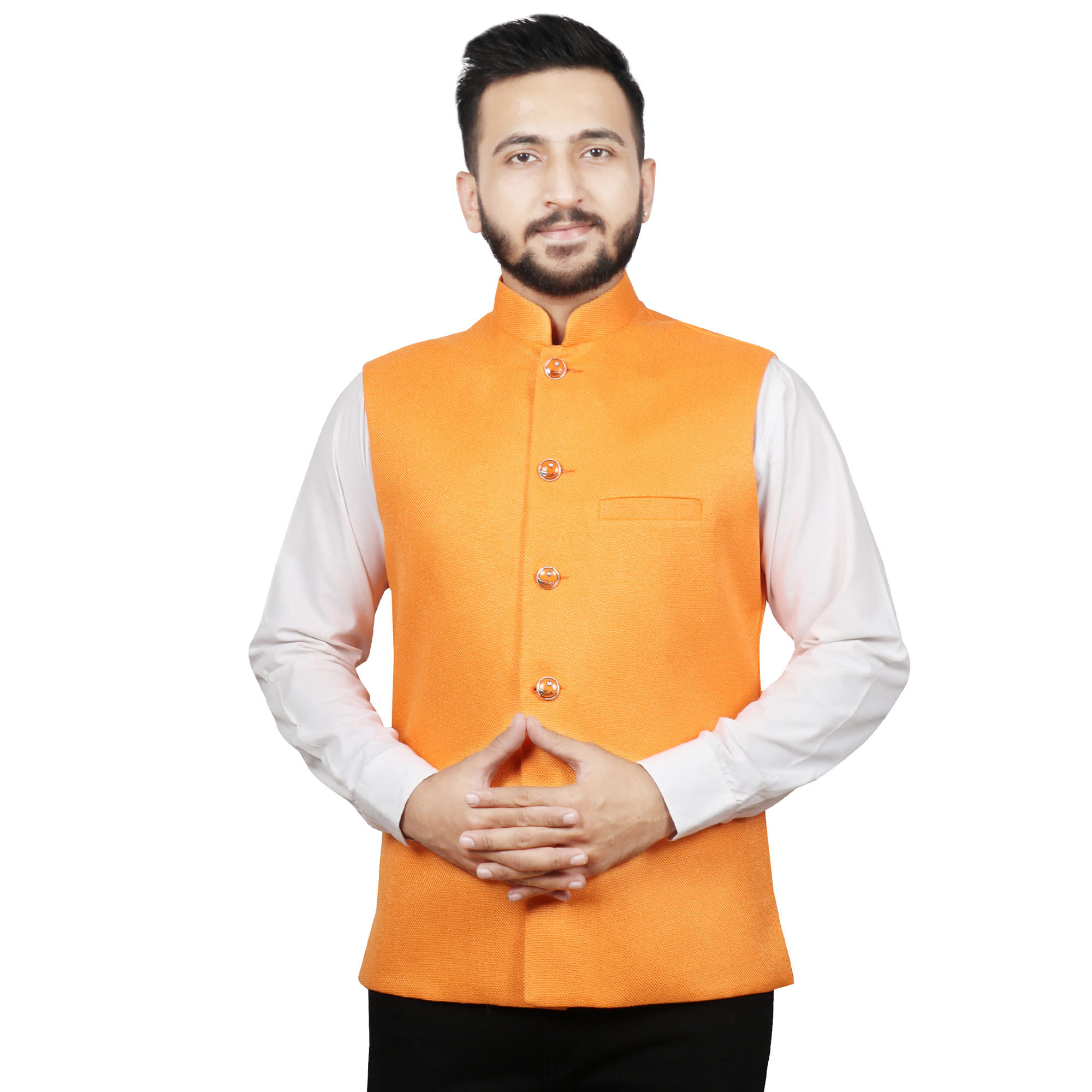 Nehru Jacket - Polyester Fabric, Sizes S-xl, Colors: Light Blue, Light Sky Blue, Orange, Peacock Green | Mandarin Collar, Sleeveless Design, Suitable For All Seasons