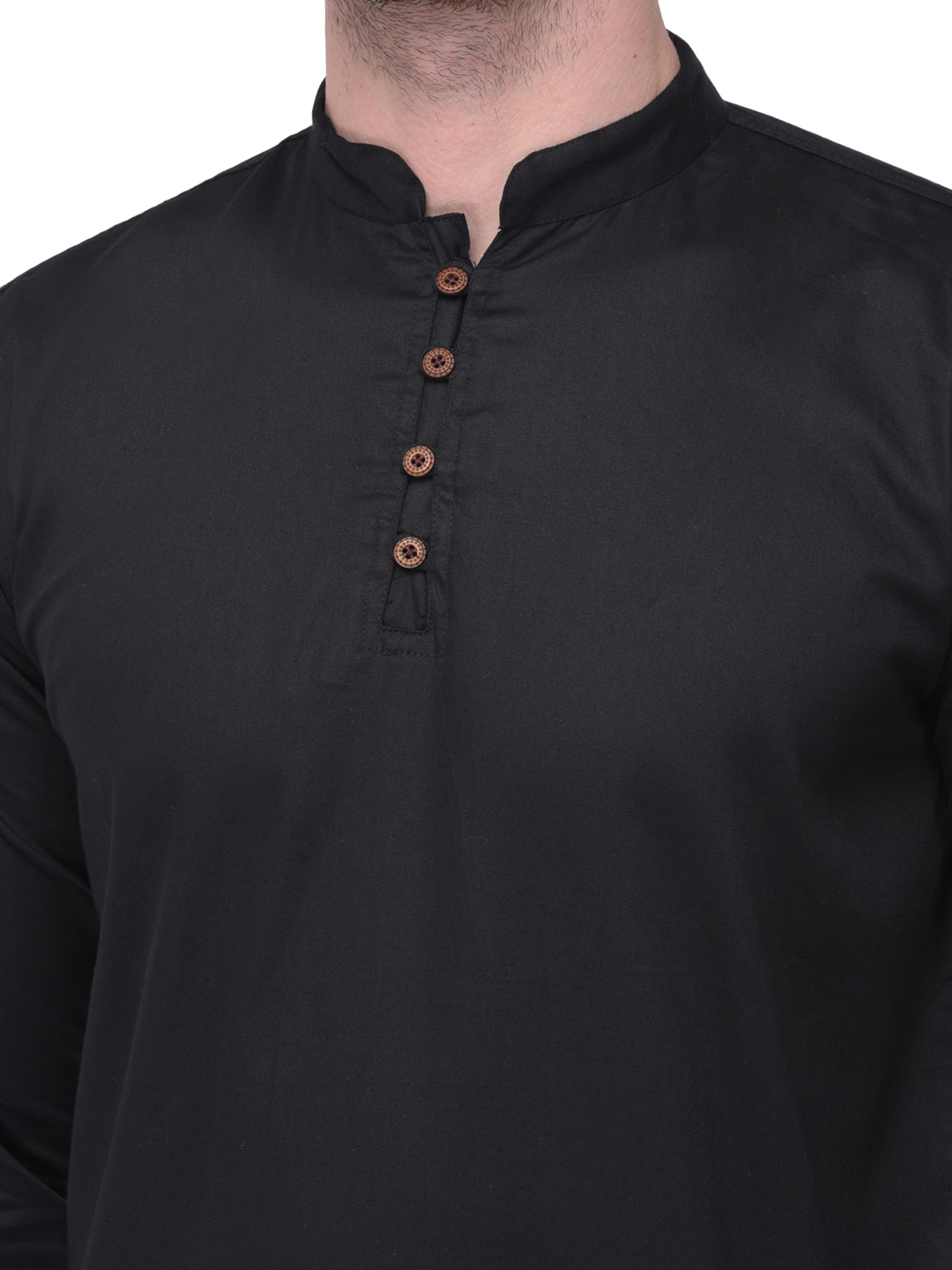 Polyester Short Kurta - Regular Fit, Sizes: S-xxl, Colors: Black, Blue, D.yellow, Mehendi, Navy, Pink, Skyblue, White | Long Sleeves, Mandarin Collar, Button Closure