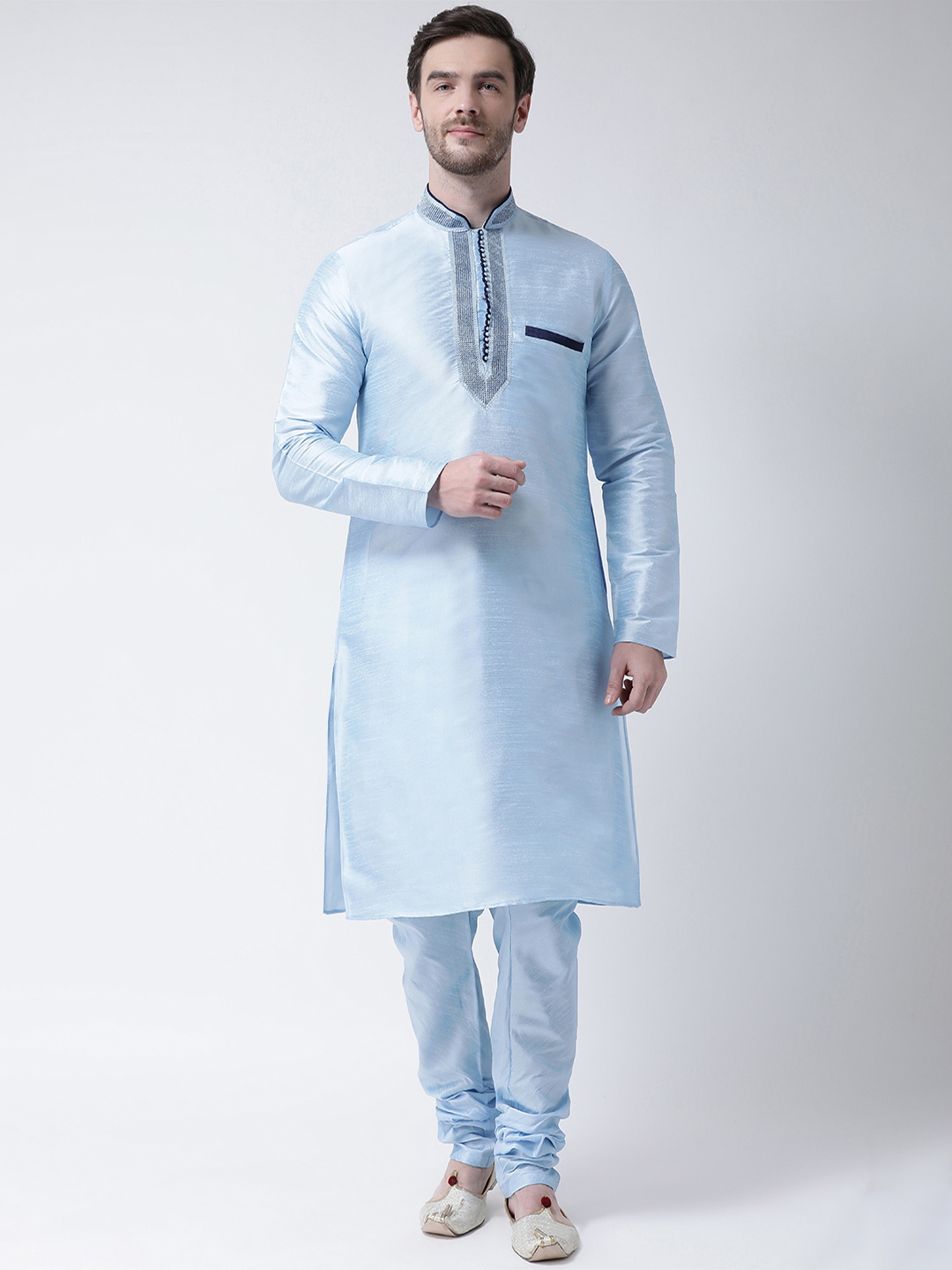Kurta And Churidar Set - Raw Silk, Size M/l/xl/xxl, Black/coffee/cream/firozi/mahroon/navy Blue/peach/phone/royal Blue/tassar/white | Long Sleeves, Mandarin Collar, Button Closure, Regular Fit, Summer Wear