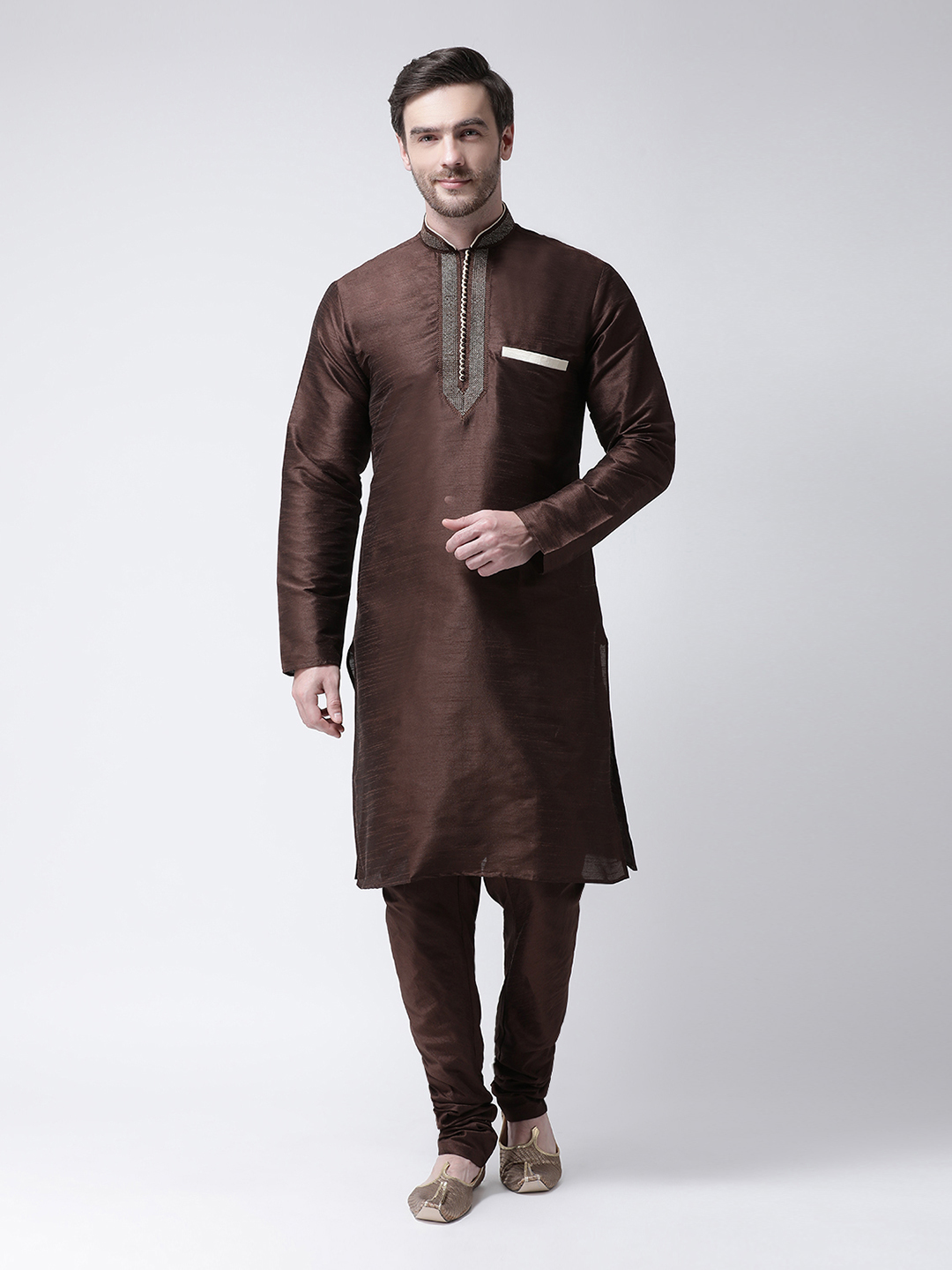 Kurta And Churidar Set - Raw Silk, Size M/l/xl/xxl, Black/coffee/cream/firozi/mahroon/navy Blue/peach/phone/royal Blue/tassar/white | Long Sleeves, Mandarin Collar, Button Closure, Regular Fit, Summer Wear