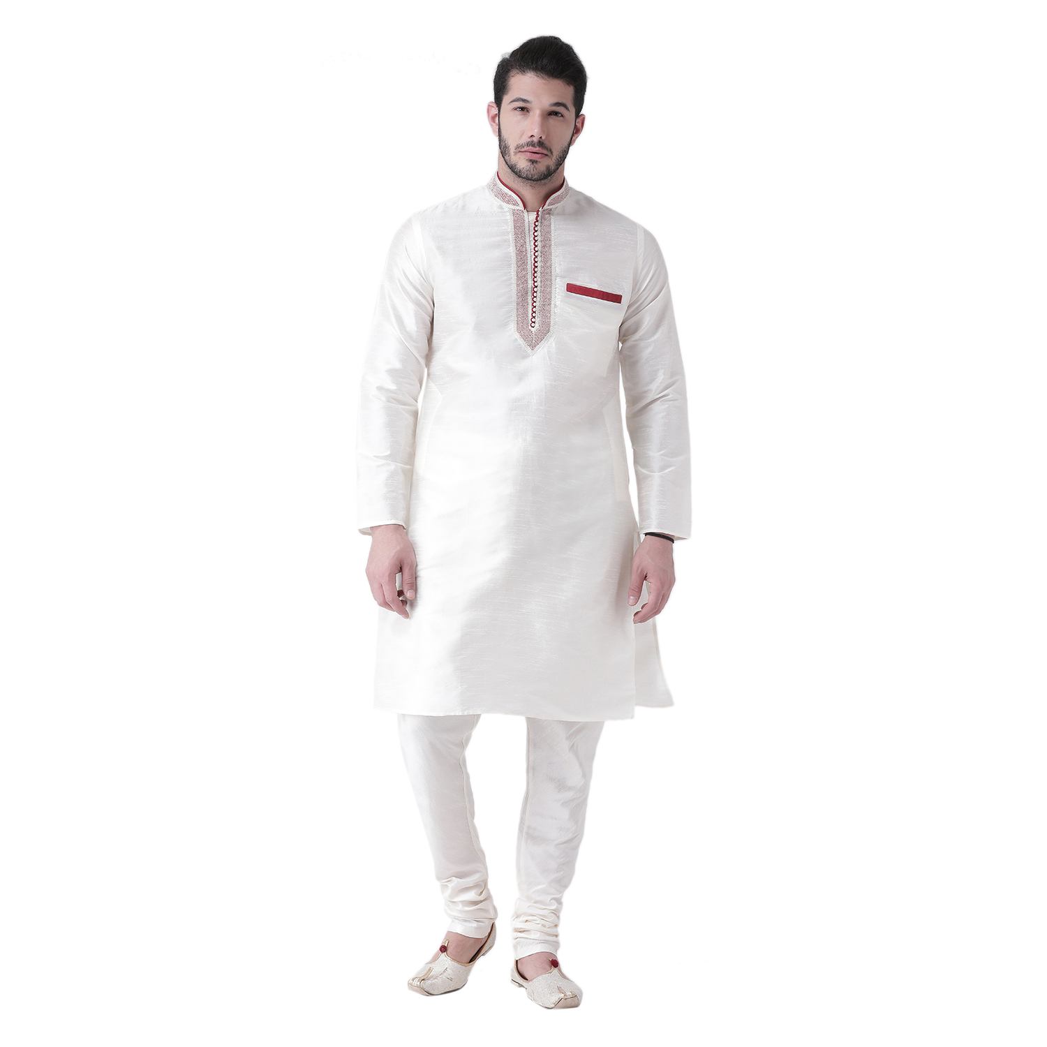 Kurta And Churidar Set - Raw Silk, Size M/l/xl/xxl, Black/coffee/cream/firozi/mahroon/navy Blue/peach/phone/royal Blue/tassar/white | Long Sleeves, Mandarin Collar, Button Closure, Regular Fit, Summer Wear