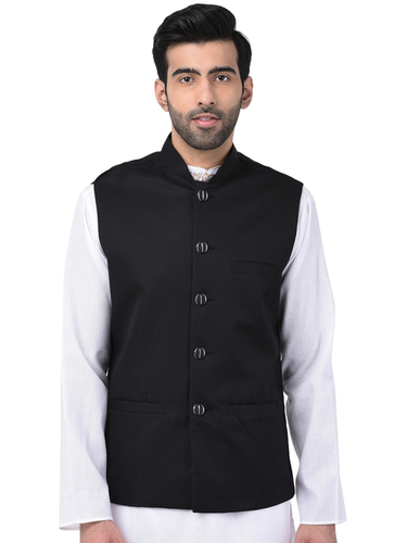 Nehru Jacket - Polyester Fabric, Size L, M, S, XL, Colors: Black, D.Maroon, D.Peach, R.Blue, Rust | Sleeveless Mandarin Collar, Ideal for Ethnic & Casual Wear