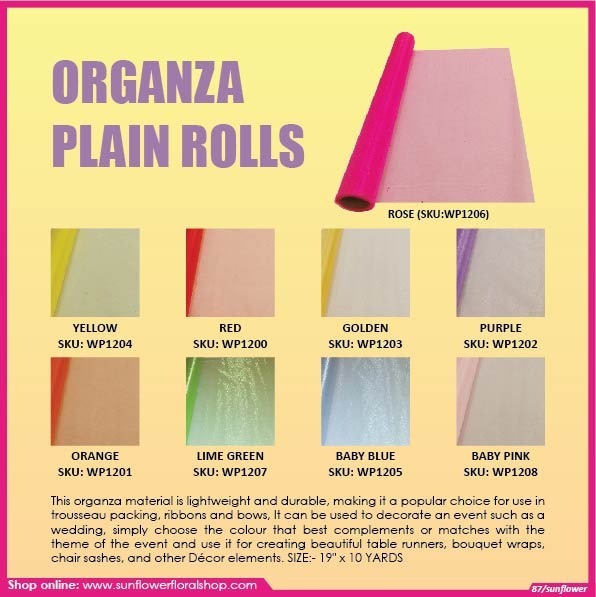 Organza Plain Rolls - 19 Inch X 10 Yards | Lightweight, Durable Material For Trousseau Packing, Ribbons, Bows, And Event Decorations