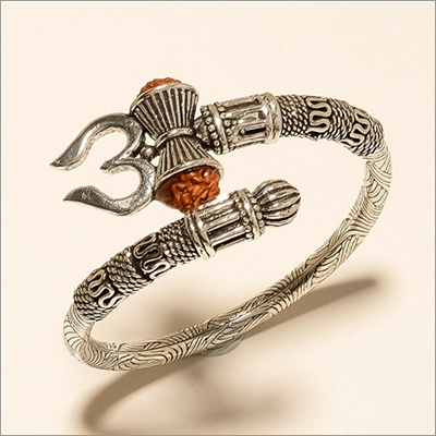 Sterling Silver - 925 Real Rudraksha Lord Shiva Trishula Handcuff Bangle | Unisex, Elegant Design for Anniversary, Engagement, Gift, Party, Wedding