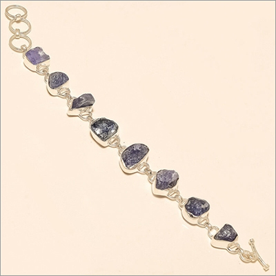 Sterling Silver Natural Tanzania Tanzanite Druzy Rough Bracelet Gender: Women