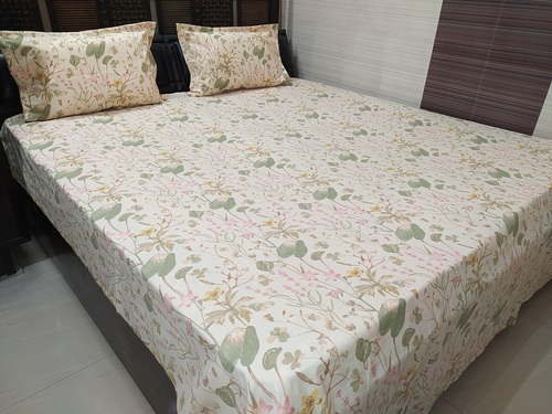Multi Abc टेक्सटाइल प्योर कॉटन प्रिंटेड किंग साइज़ डबल बेडशीट 2 पिलो कवर के साथ - फ्लोरल पैटर्न 250tc (100x108 इंच)