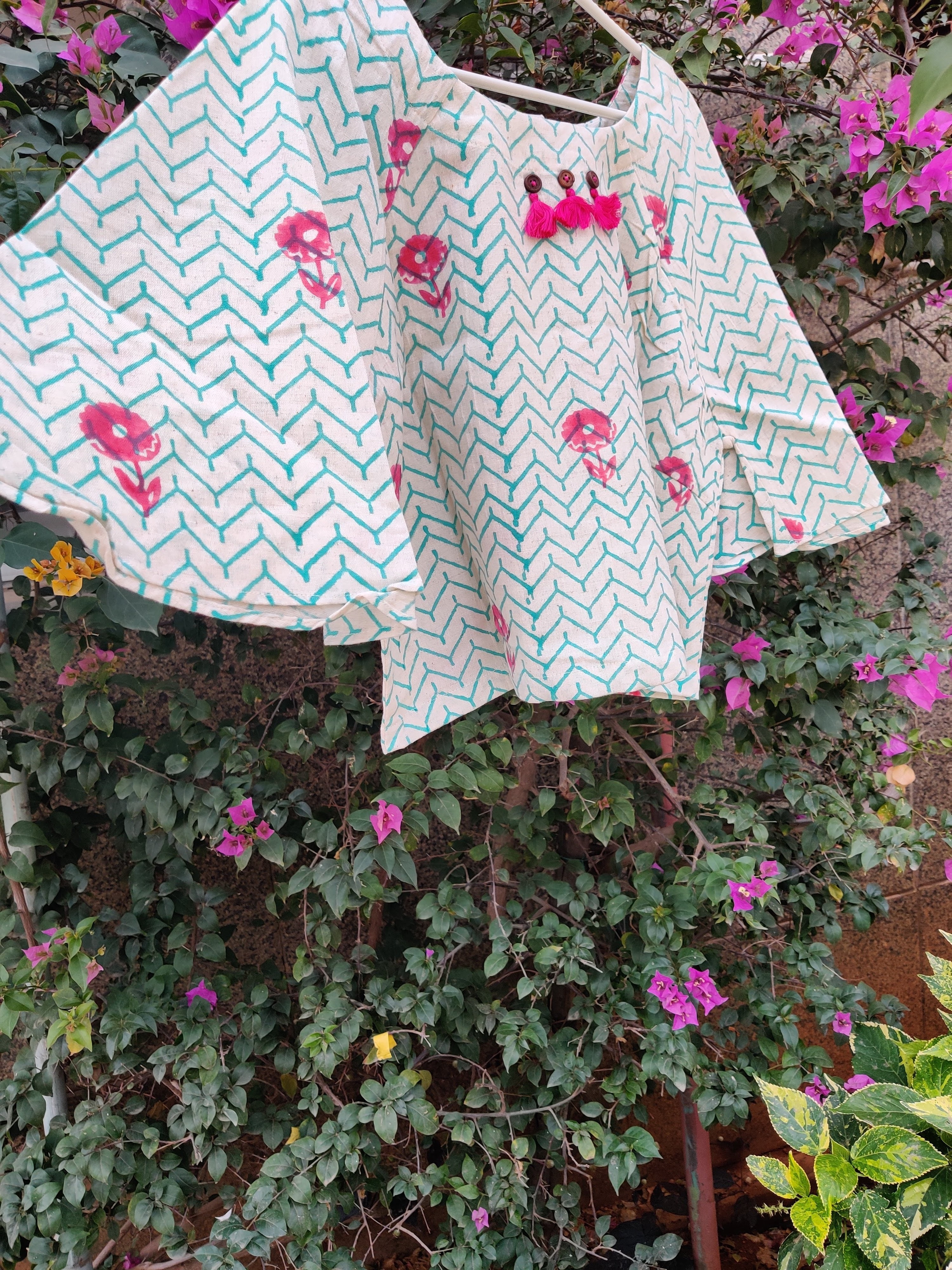 Block Chevron Printed Tasseled Top Age Group: All Age Groups