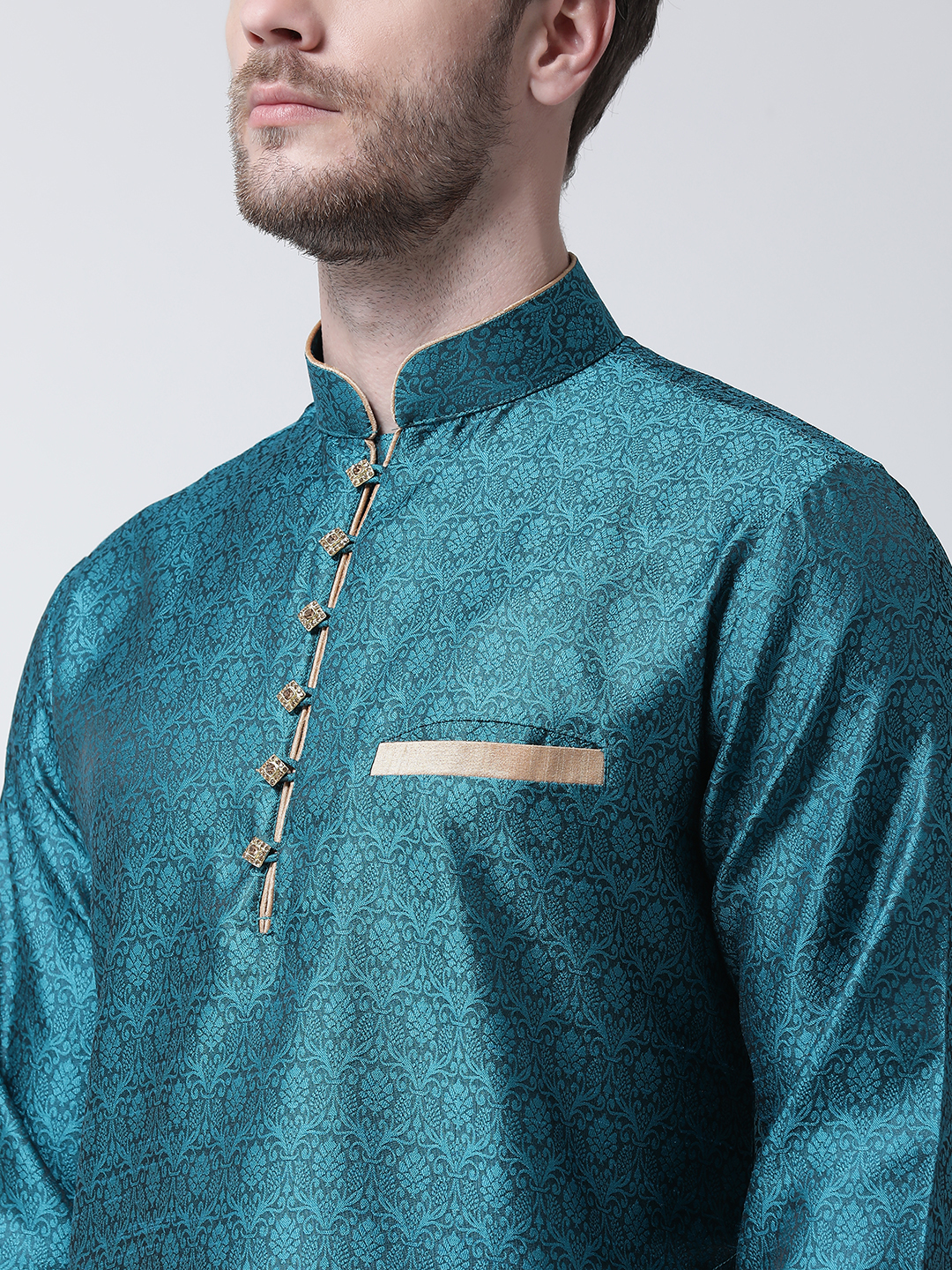 Raw Silk Kurta And Churidar Set - Regular Fit, Available In Sizes S, M, L, Xl | Full Sleeves, Printed Pattern, Mandarin Collar, Ideal For Summer Wear