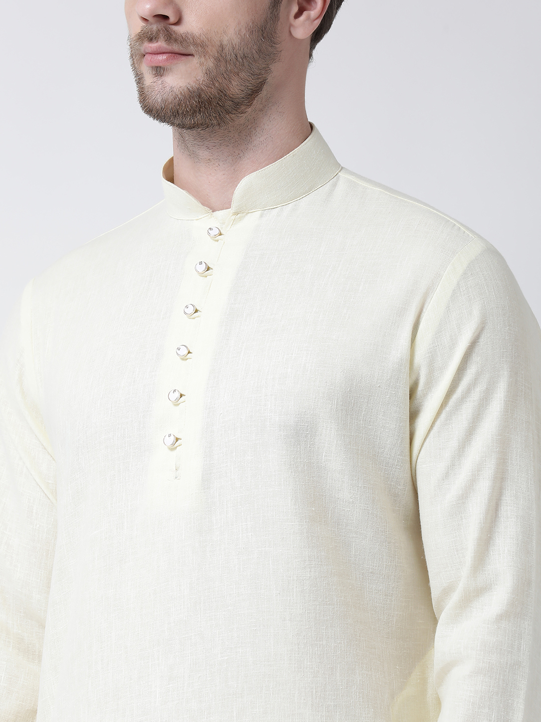 Designer Luppi Kurta Set - Cotton, Sizes M, L, S, Xl | Solid Colors Lemon, Maroon, Pink, Sky Blue, White, Yellow, Long Sleeves, Mandarin Collar