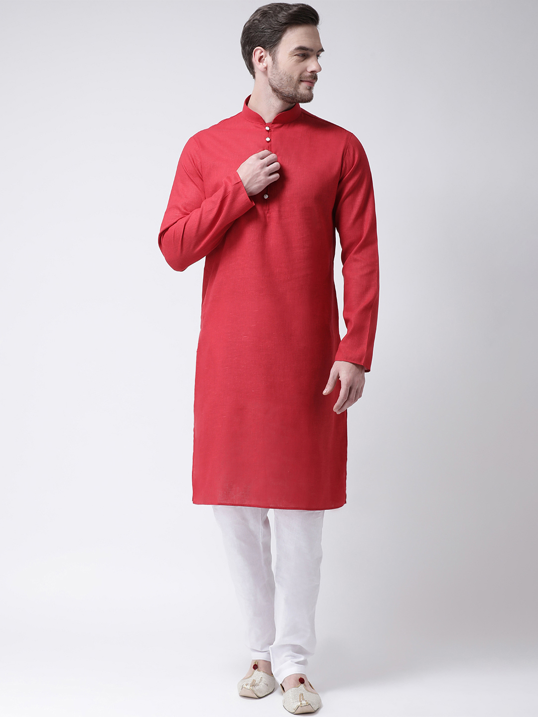 Designer Luppi Kurta Set - Cotton, Sizes M, L, S, Xl | Solid Colors Lemon, Maroon, Pink, Sky Blue, White, Yellow, Long Sleeves, Mandarin Collar