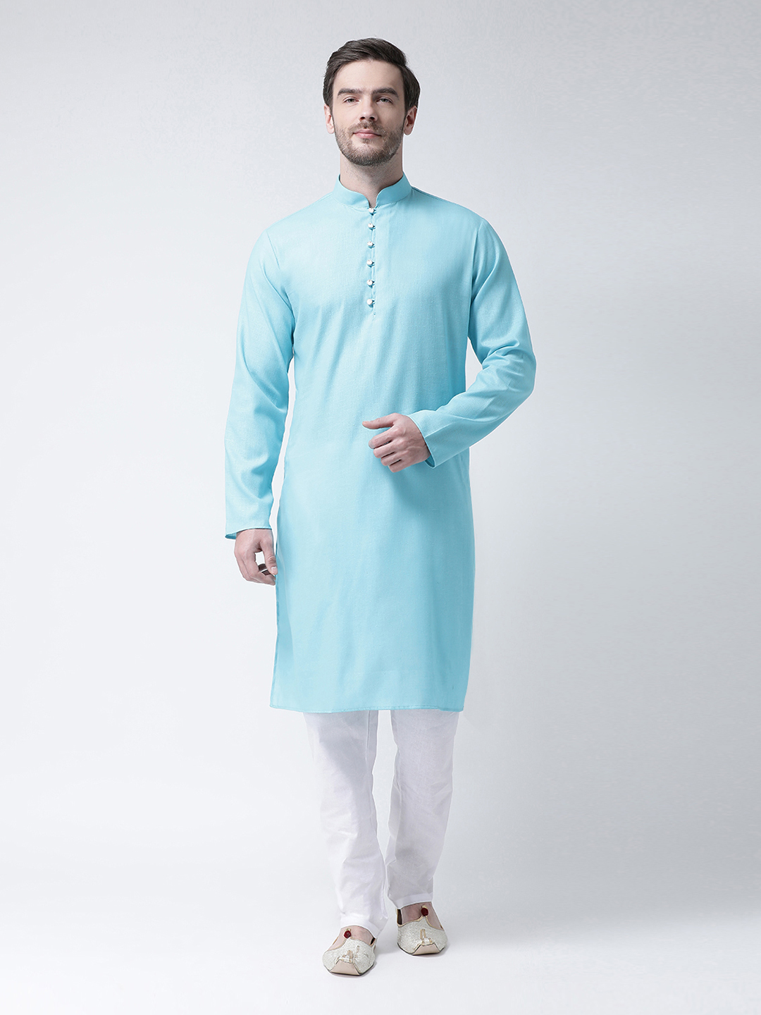 Designer Luppi Kurta Set - Cotton, Sizes M, L, S, Xl | Solid Colors Lemon, Maroon, Pink, Sky Blue, White, Yellow, Long Sleeves, Mandarin Collar