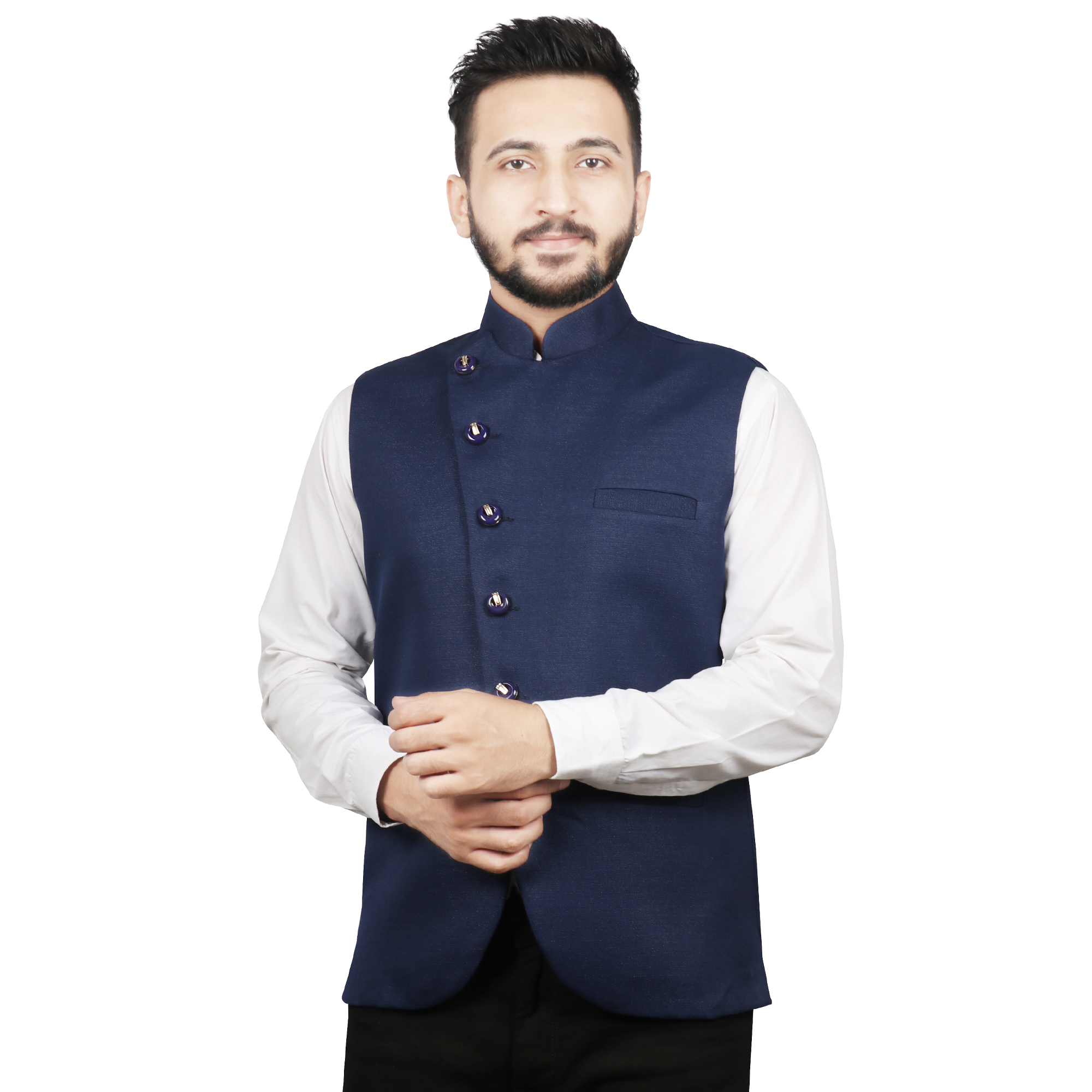 Black Sleeveless Solid Men Nehru Jacket