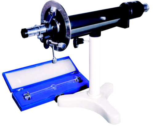 Student Polarimeter - 100mm Tube, 0° to 360° Range, Vernier Accuracy 1/100 | Laurent Half Shade, Sodium Light, Tripod Stand, 5X Magnification